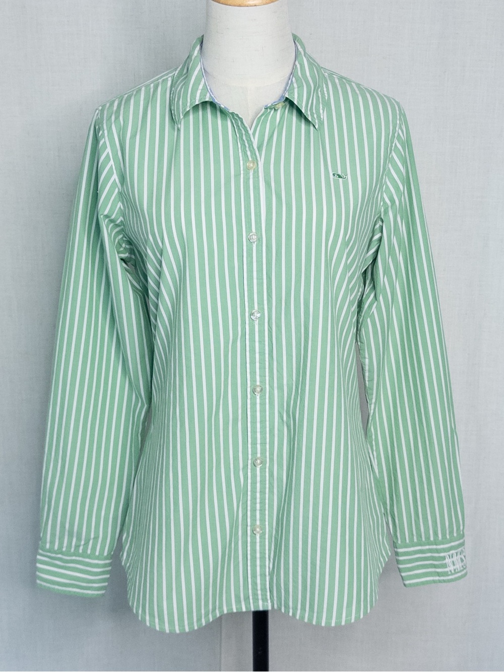 Vineyard Vines Green White Stripe Oxford Cotton Button Down Shirt Size 10